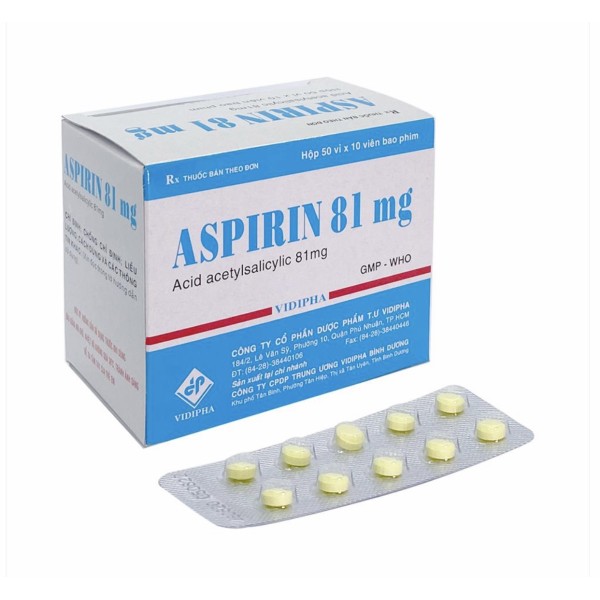 Thuốc phòng ngừa tai biến Aspirin 81mg Vidipha (50 vỉ x 10 viên/hộp)